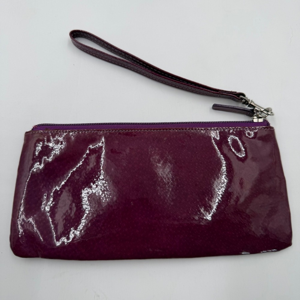Lodis Purple Patent Leather Wristlet Clutch Bag with Card Slots Organizer